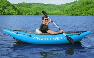 A Person kayaking in Bestway 1 Person Cove Champion Inflatable Kayak